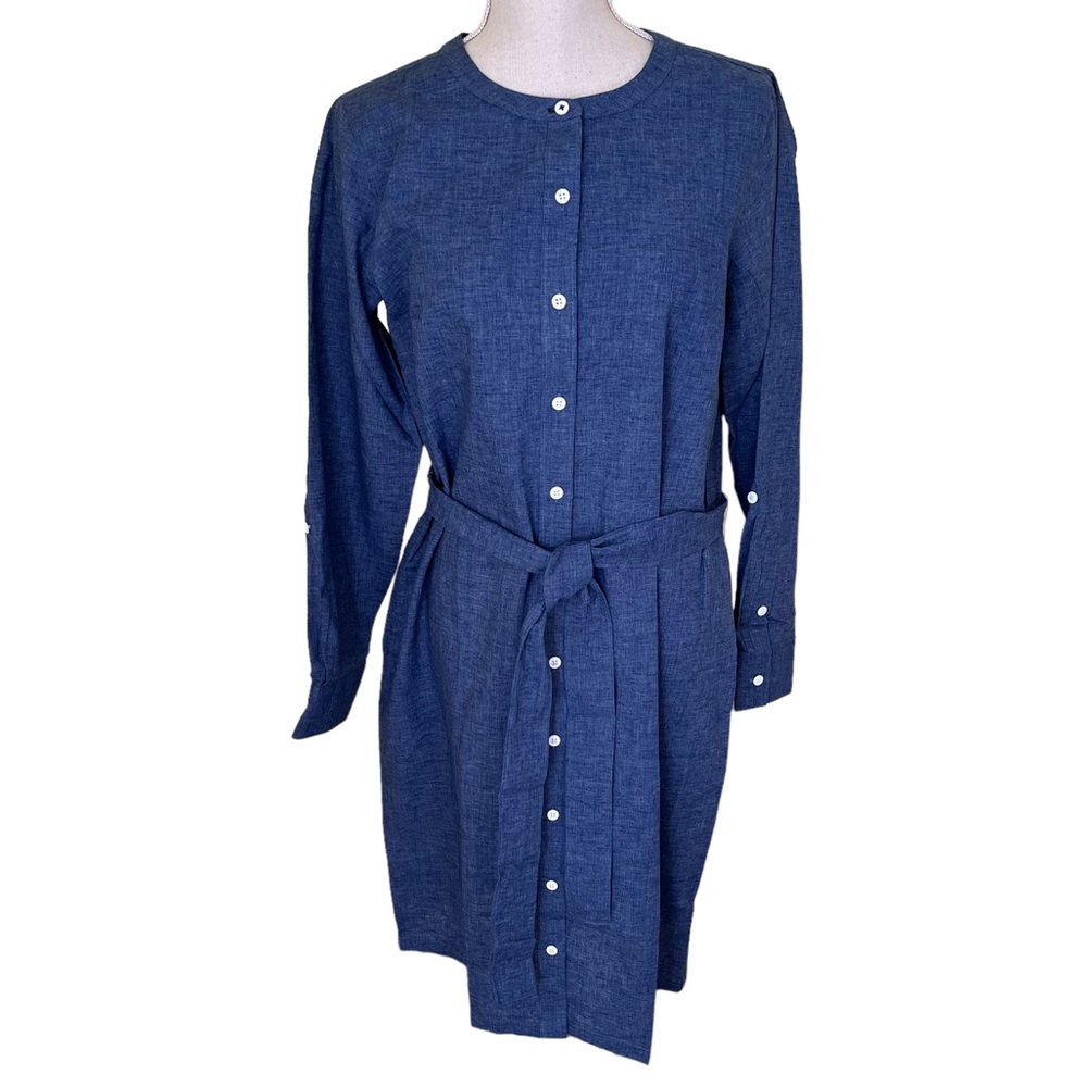 Lands' End Outfitters Light Navy Blue Linen Blend Shirtdress 28W